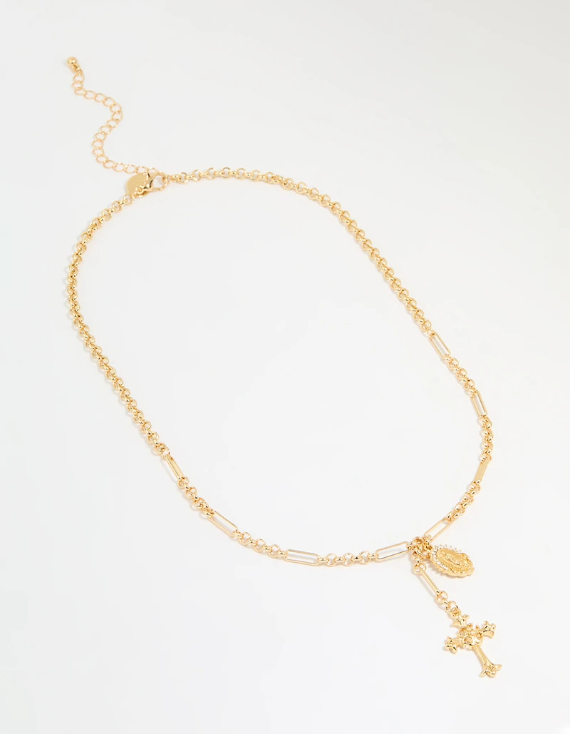 Gold Plated Vintage Cross Y-Necklace