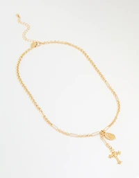 Gold Plated Vintage Cross Y-Necklace