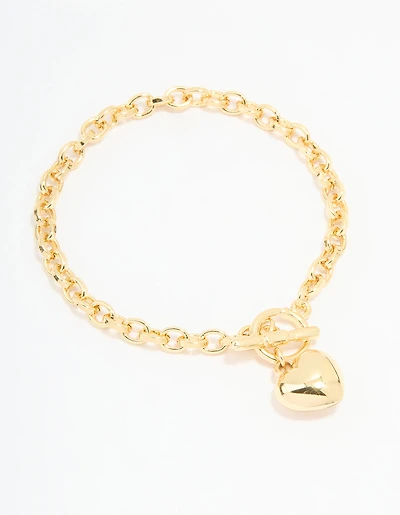 Gold Plated Heart Chain Fob T & O Bracelet