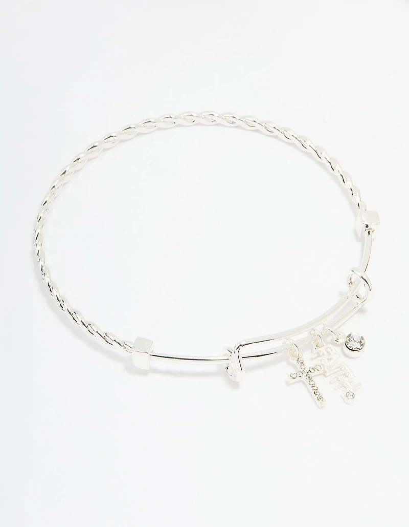 Silver Plated Cross & Faith Bangle