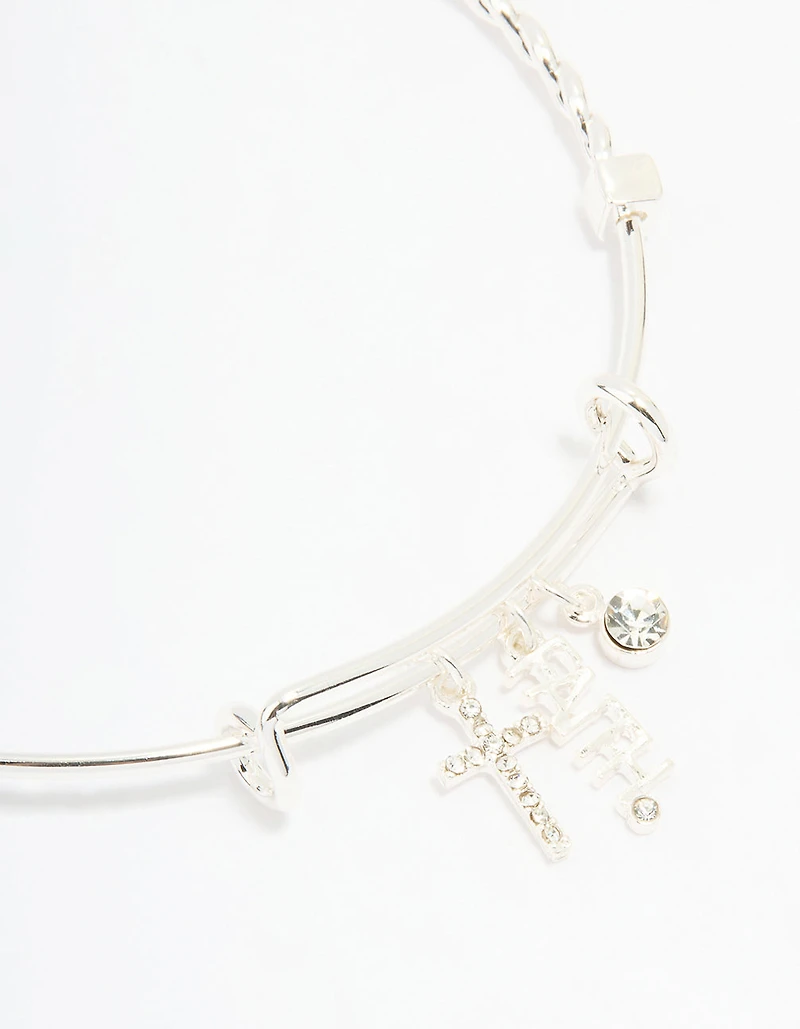 Silver Plated Cross & Faith Bangle