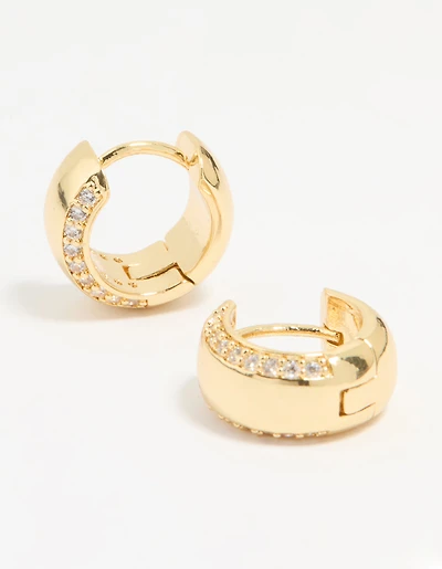 Gold Plated Cubic Zirconia Outline Bold Huggie Earrings