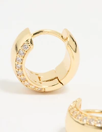 Gold Plated Cubic Zirconia Outline Bold Huggie Earrings