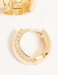 Gold Plated Cubic Zirconia Outline Bold Huggie Earrings