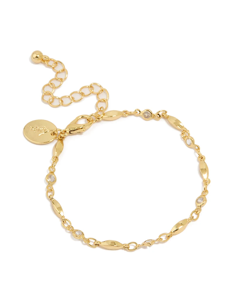 Gold Plated Cubic Zirconia Link Chain Bracelet