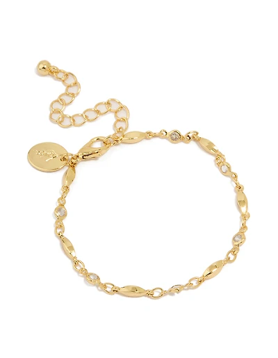Gold Plated Cubic Zirconia Link Chain Bracelet