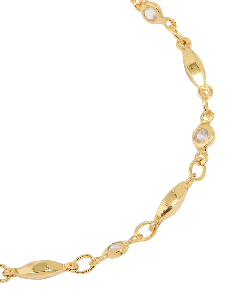 Gold Plated Cubic Zirconia Link Chain Bracelet