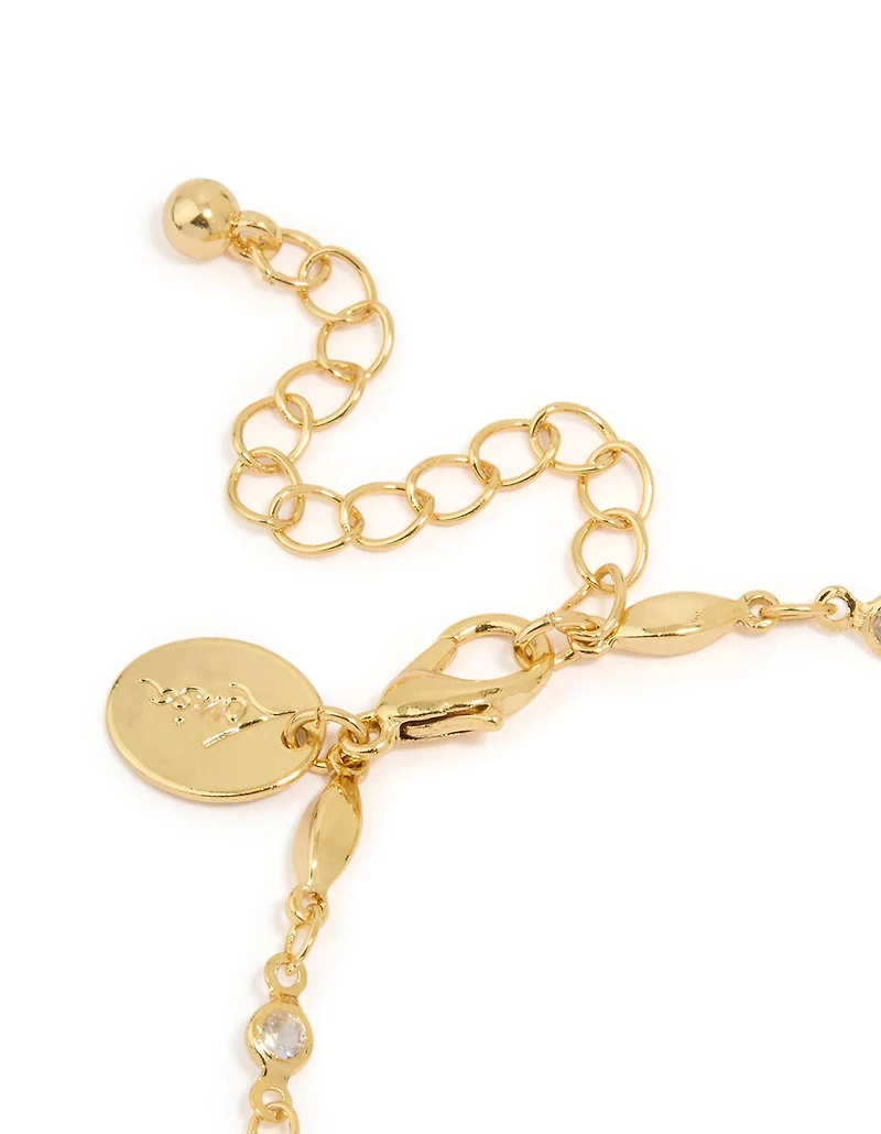 Gold Plated Cubic Zirconia Link Chain Bracelet