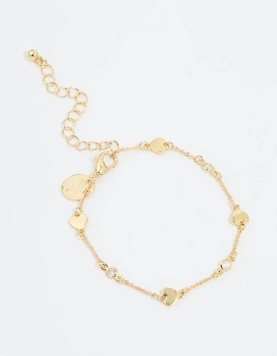 Gold Plated Cubic Zirconia & Heart Bracelet