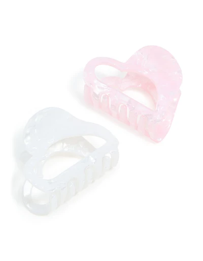 White & Pink Acrylic Small Heart Claw Clips 2-Pack