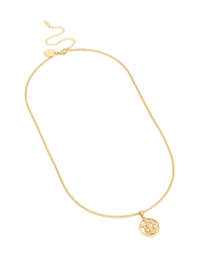 Waterproof Gold Plated Stainless Steel Cubic Zirconia Libra Circle Necklace