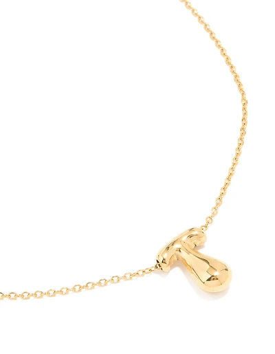 Waterproof Gold Plated Stainless Steel Large Bubble Letter T Necklace