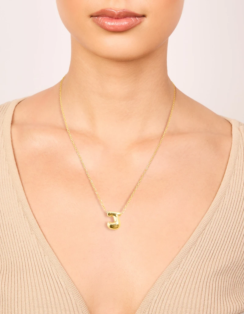 Waterproof Gold Plated Stainless Steel Large Bubble Letter J Necklace
