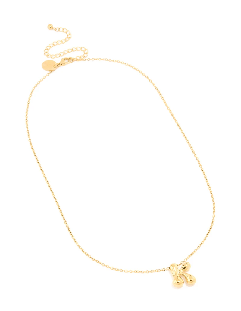 Waterproof Gold Plated Stainless Steel Large Bubble Letter K Necklace