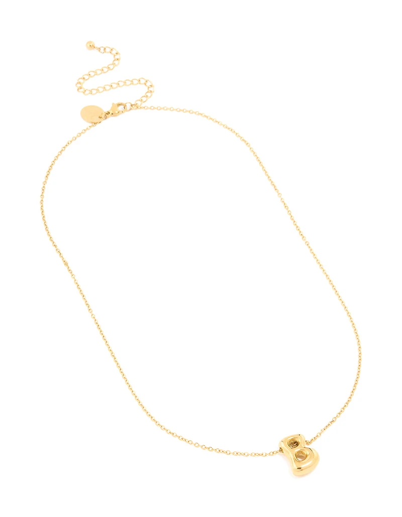 Waterproof Gold Plated Stainless Steel Large Bubble Letter B Necklace
