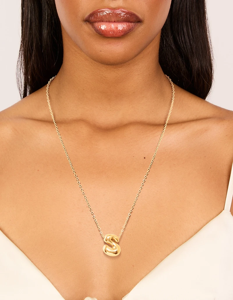 Waterproof Gold Plated Stainless Steel Large Bubble Letter S Necklace