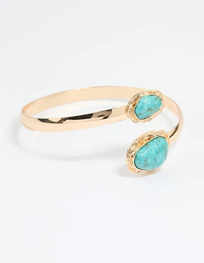 Menotte de bras en pierre turquoise dorée