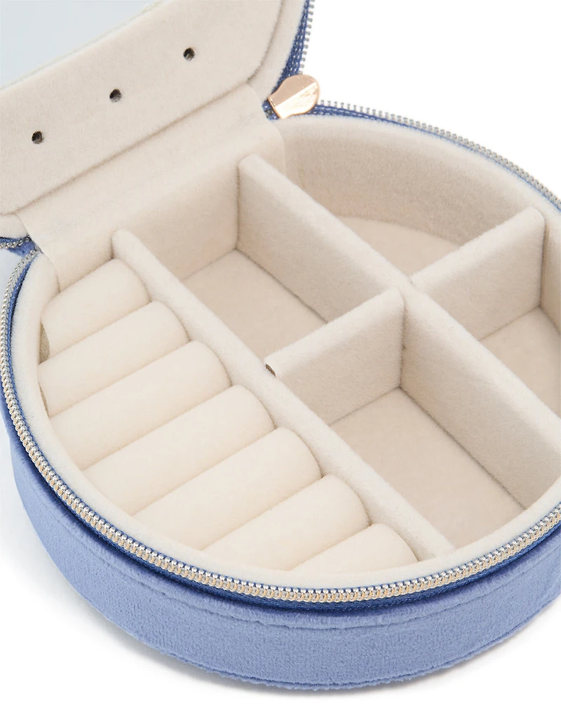 Boîte ronde à bijoux en velours bleu