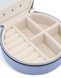 Boîte ronde à bijoux en velours bleu