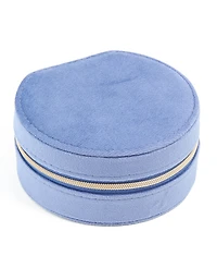 Boîte ronde à bijoux en velours bleu