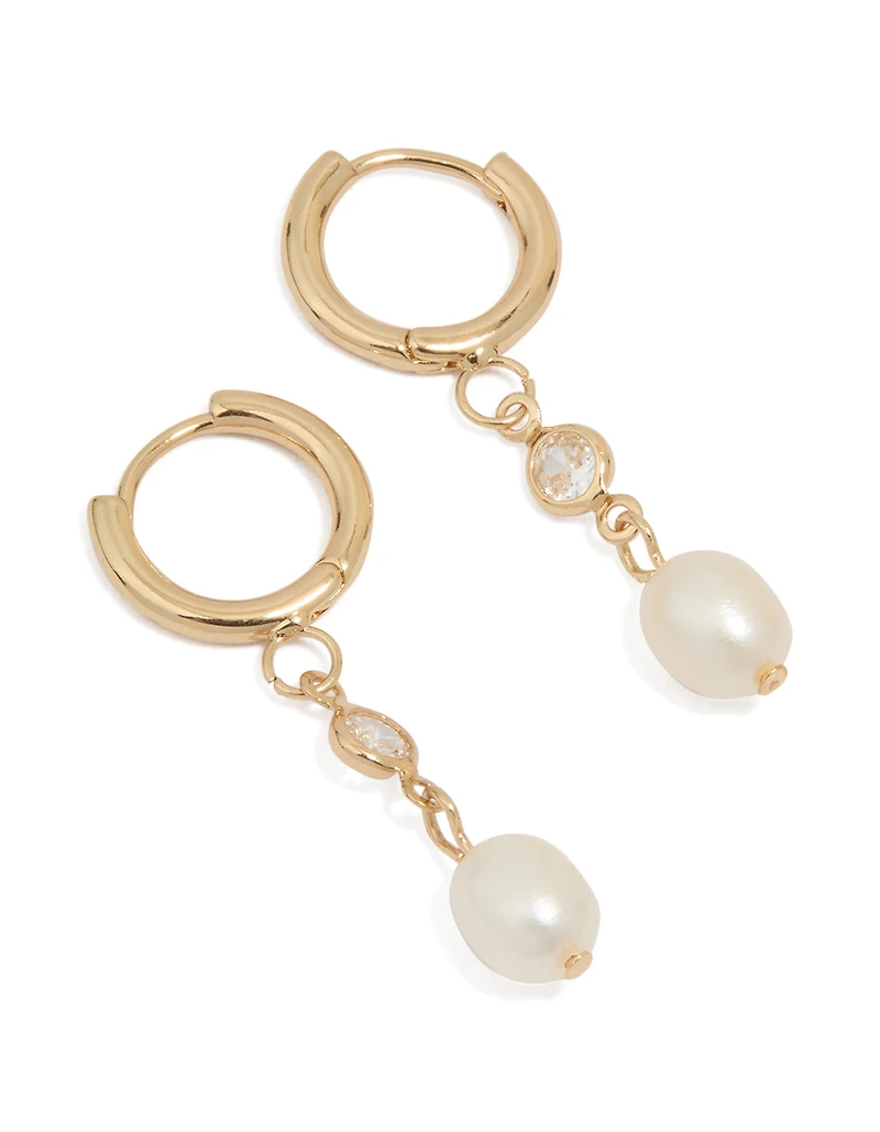 Boucles d’oreilles Huggie en acier inoxydable inoxydable étanches en zircone perlée