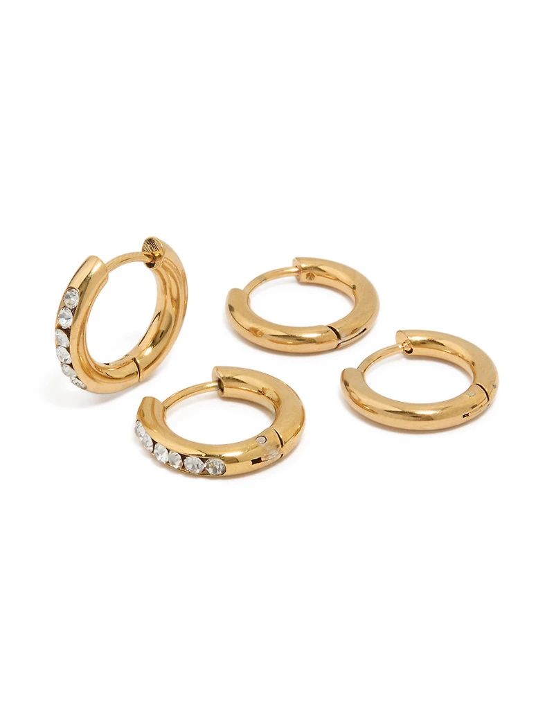 Waterproof Gold Plated Stainless Steel Chunky Hoop Earrings 2-Pack