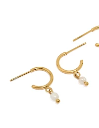 Waterproof Gold Plated Stainless Steel Pearl & Starfish Hoop Earrings 2-Pack