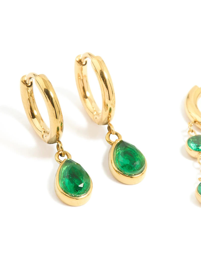 Boucles d’oreilles Huggie Huggie en acier inoxydable étanche, plaquées or et en acier inoxydable, vert plaqué dor, en paquet de 2