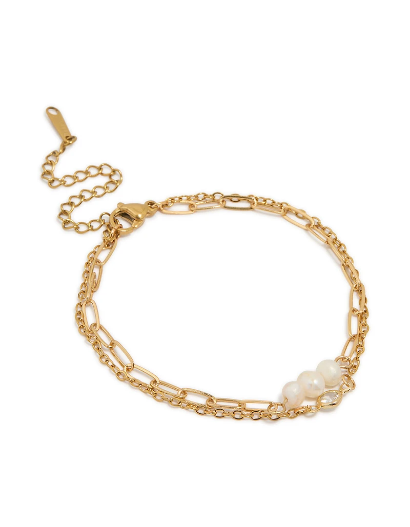 Waterproof Gold Plated Stainless Steel Pearl Fine Pin Chain Bracelet
