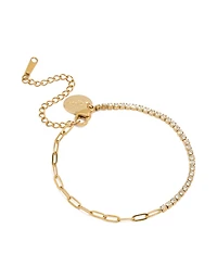 Waterproof Gold Plated Stainless Steel Cubic Zirconia Pin Chain Bracelet