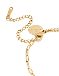 Waterproof Gold Plated Stainless Steel Cubic Zirconia Pin Chain Bracelet