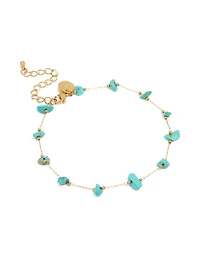 Waterproof Gold Plated Stainless Steel Blue Semi Precious Stone Anklet