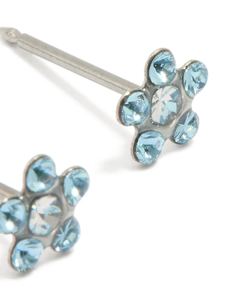 Surgical Stainless Steel Aqua Cubic Zirconia Daisy Piercing Stud