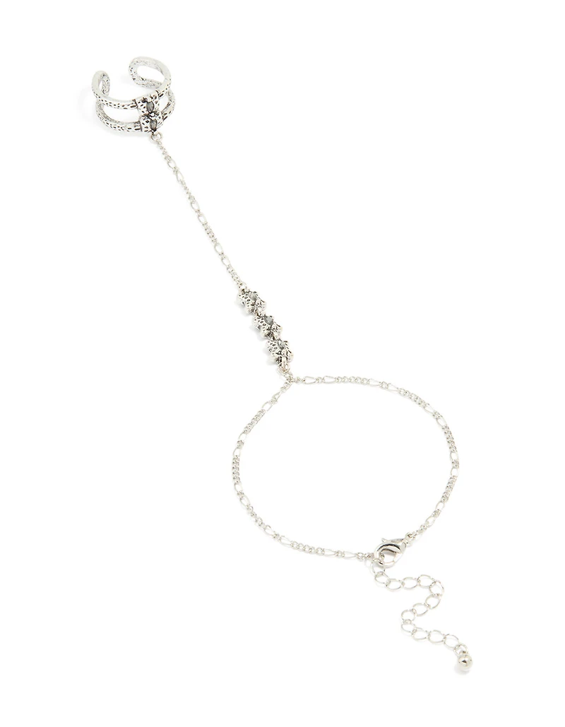 Antique Silver Rustic Ring Hand Chain
