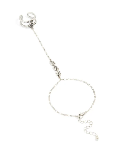 Antique Silver Rustic Ring Hand Chain