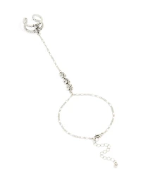 Antique Silver Rustic Ring Hand Chain