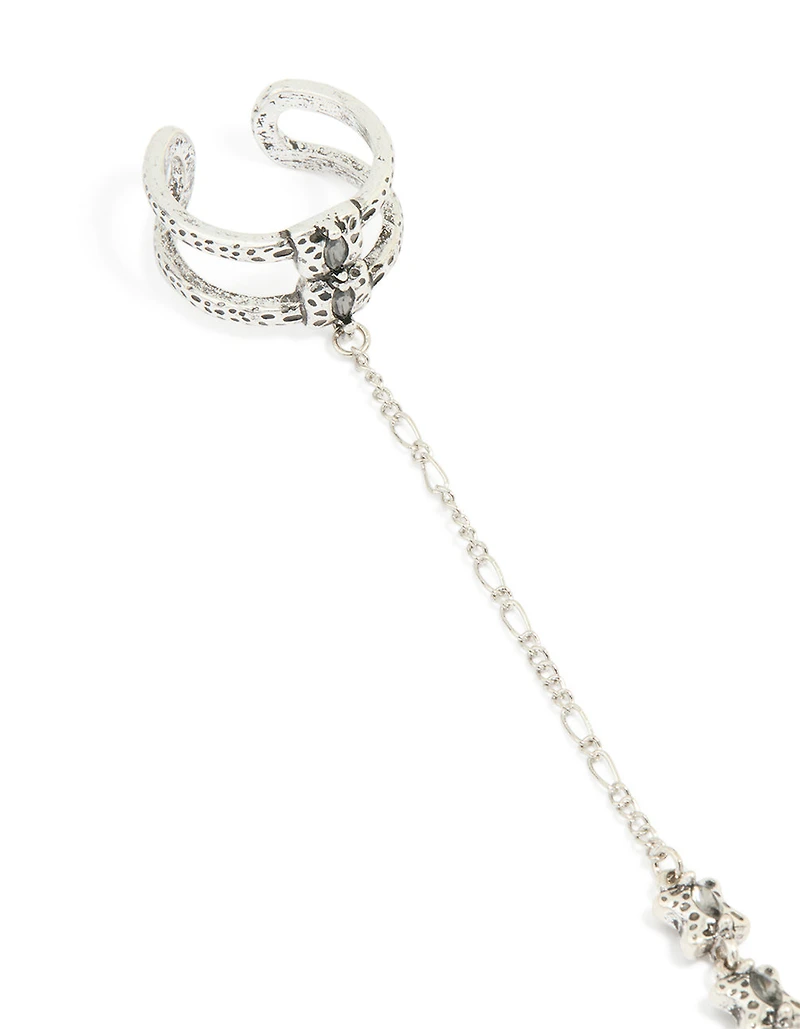 Antique Silver Rustic Ring Hand Chain