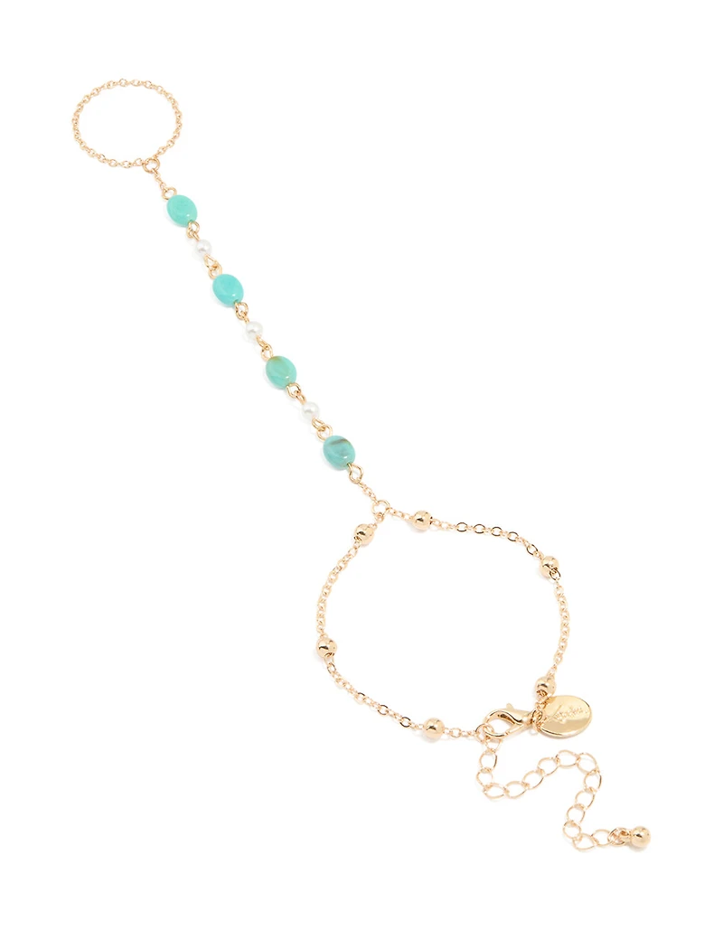 Chaîne de main à perles bleu or et perle