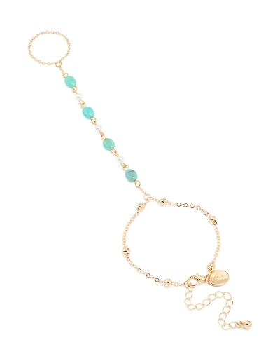 Chaîne de main à perles bleu or et perle