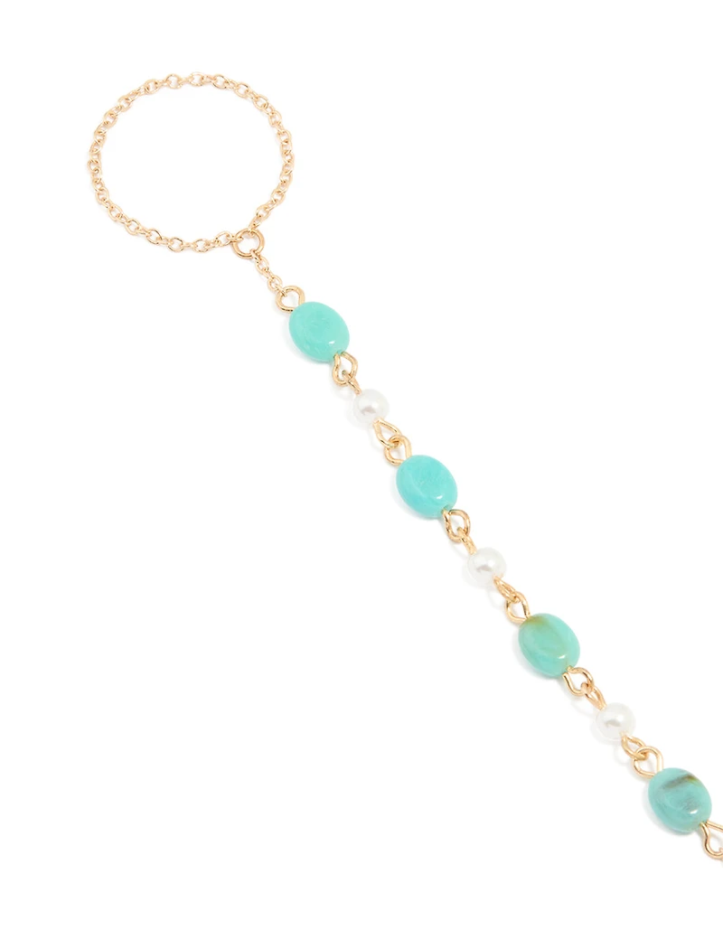 Chaîne de main à perles bleu or et perle