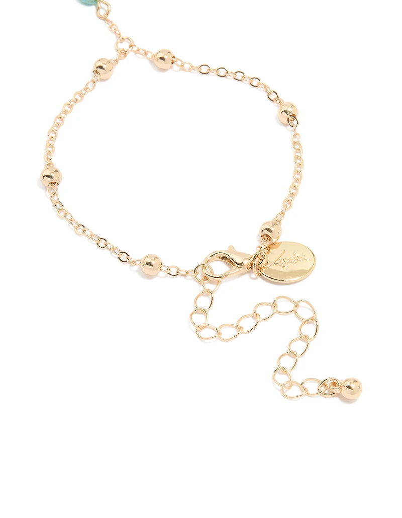 Gold Blue Bead & Pearl Hand Chain