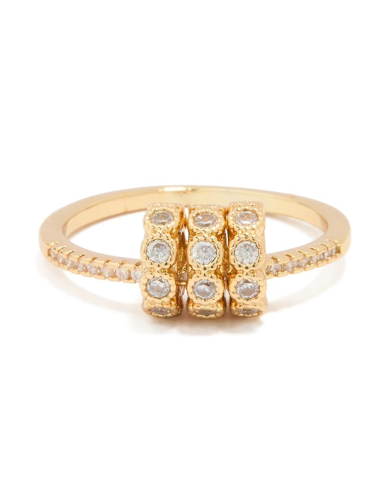 Gold Plated Cubic Zirconia Rondell Triple Loop Charm Ring