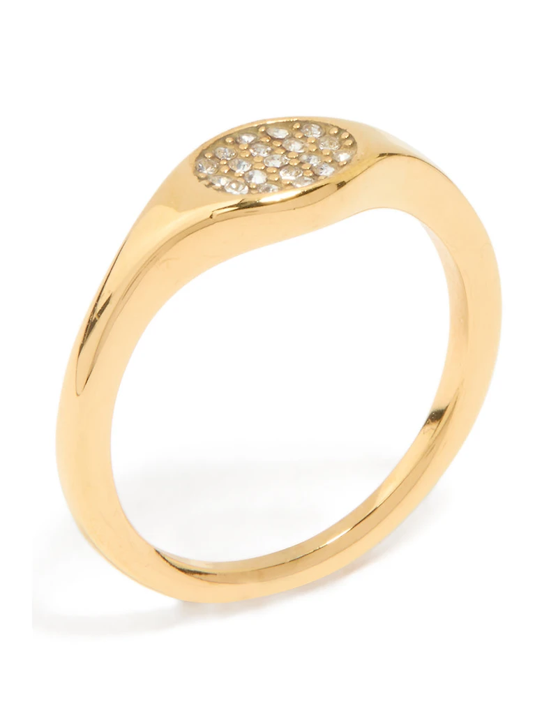 Waterproof Gold Plated Stainless Steel Diamante Circle Ring