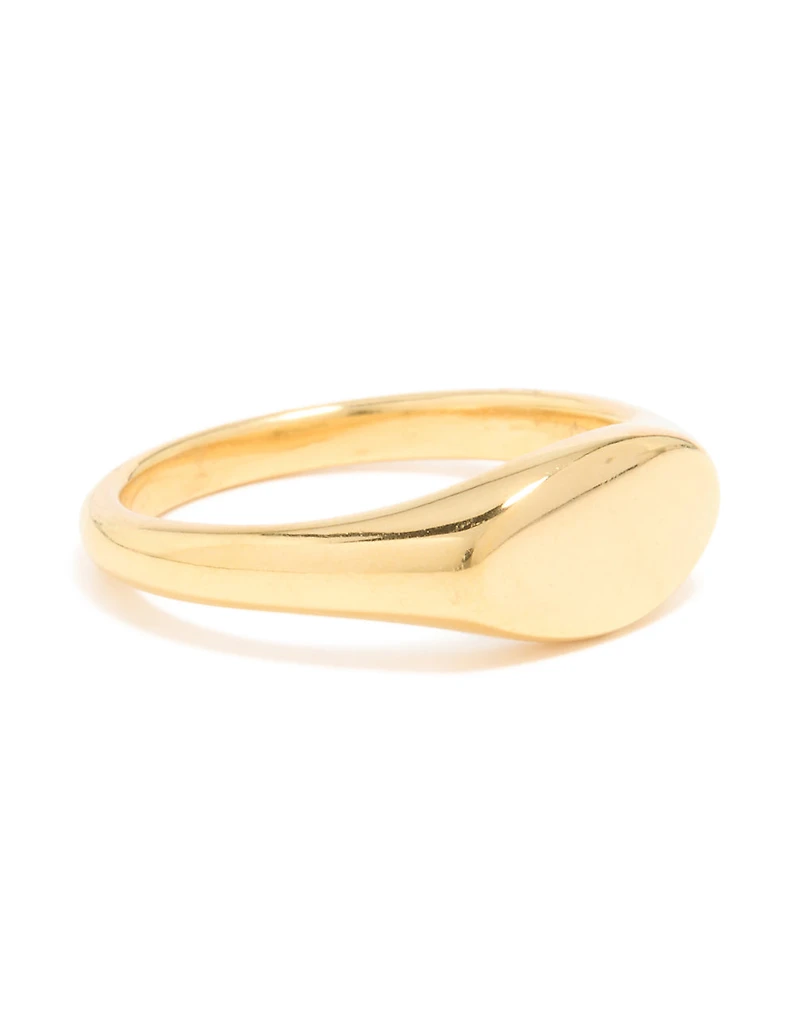 Waterproof Gold Plated Stainless Steel Oval Signet Ring