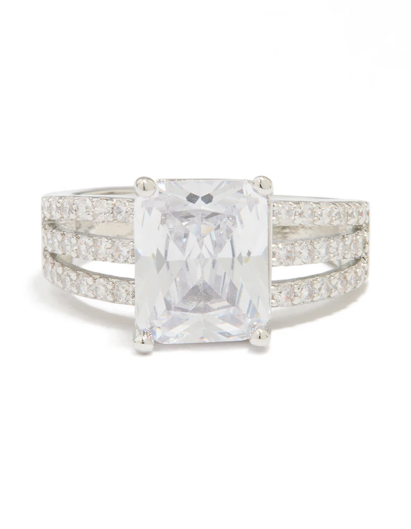 Silver Cubic Zirconia Square Band Ring