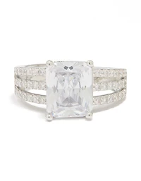 Silver Cubic Zirconia Square Band Ring
