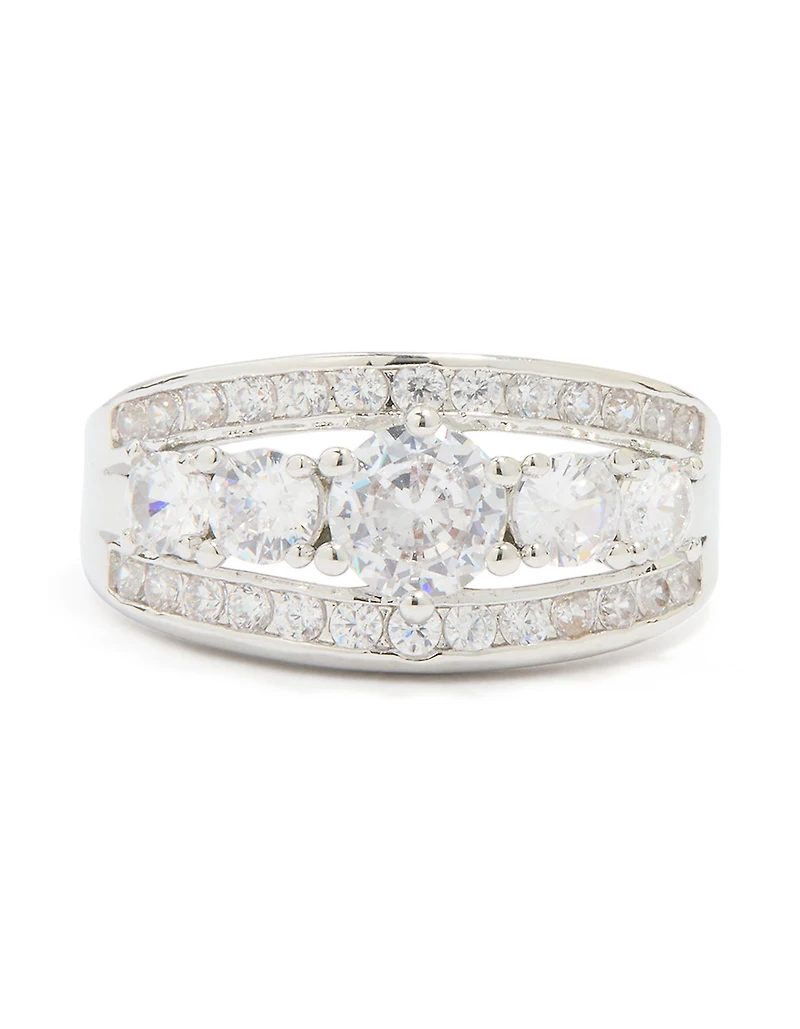 Silver Cubic Zirconia Cluster Band Ring