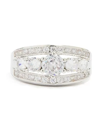 Silver Cubic Zirconia Cluster Band Ring
