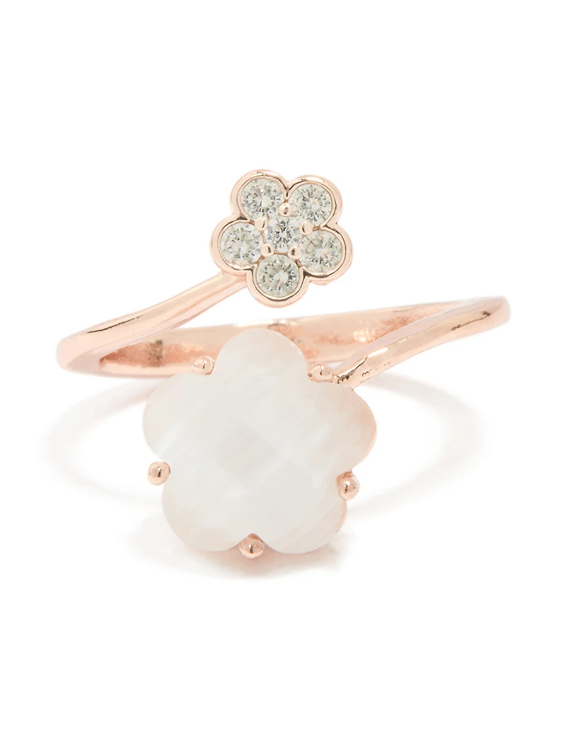 Rose Gold Cubic Zirconia Open Flower Ring