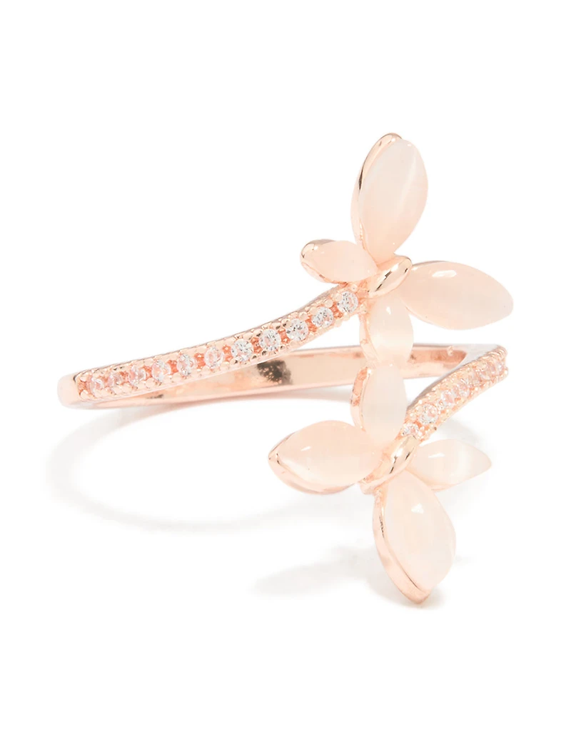 Rose Gold Cubic Zirconia Open Butterfly Ring